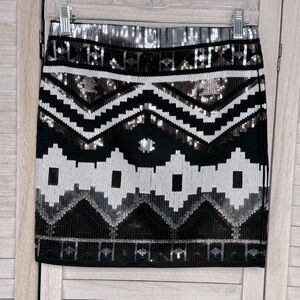 EXPRESS Sequin Mini Skirt Stretchy Black/Multi-Small